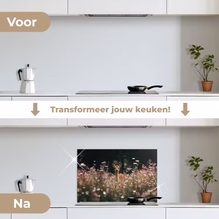 Spatscherm keuken - Hert - Wilde bloemen - Bos — 3