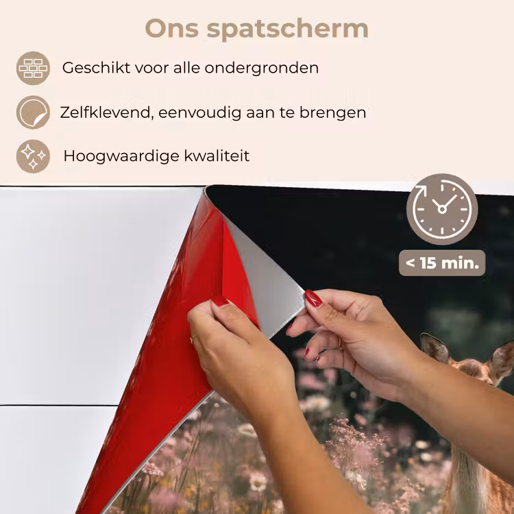 Spatscherm keuken - Hert - Wilde bloemen - Bos — 4