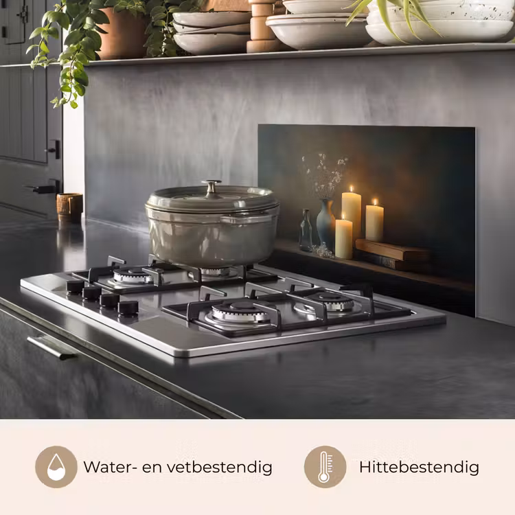 Spatscherm keuken - Kaarsen - Stilleven - Rustiek - Boeken — 7