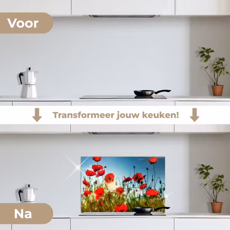 Spatscherm keuken - Klaprozen - Toscane - Zon - Rood - Blauw — 3