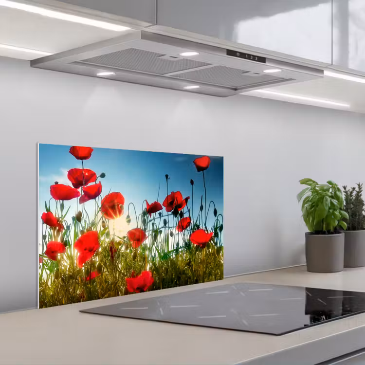 Spatscherm keuken - Klaprozen - Toscane - Zon - Rood - Blauw — 5