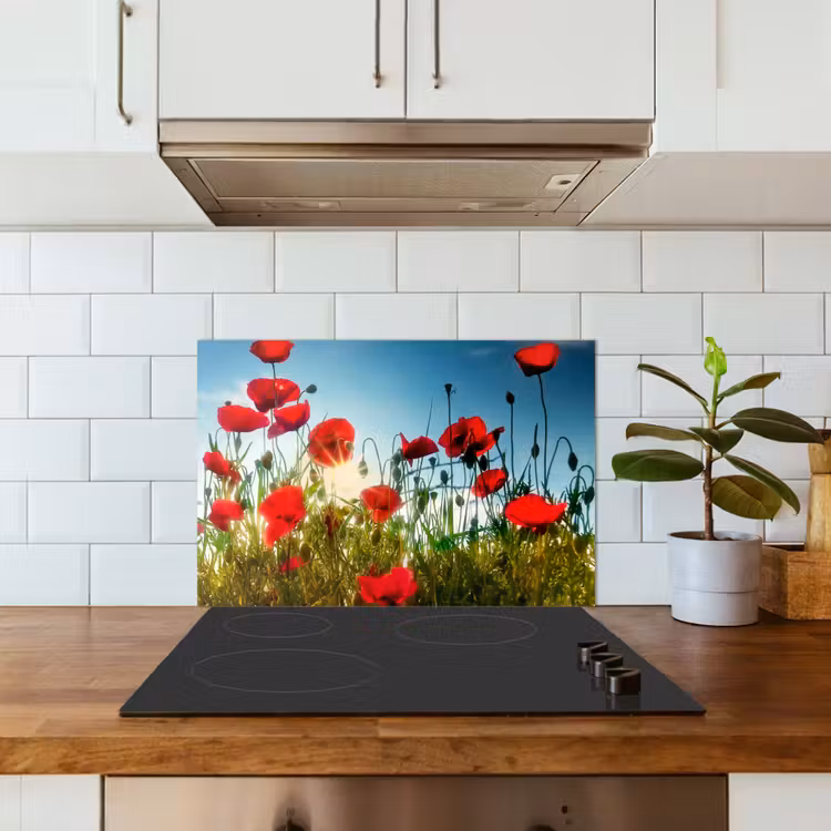 Spatscherm keuken - Klaprozen - Toscane - Zon - Rood - Blauw — 6