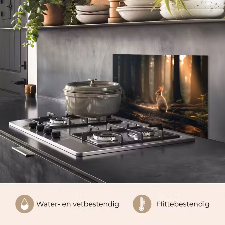 Spatscherm keuken - Konijn - Bos - Zonnestralen — 7