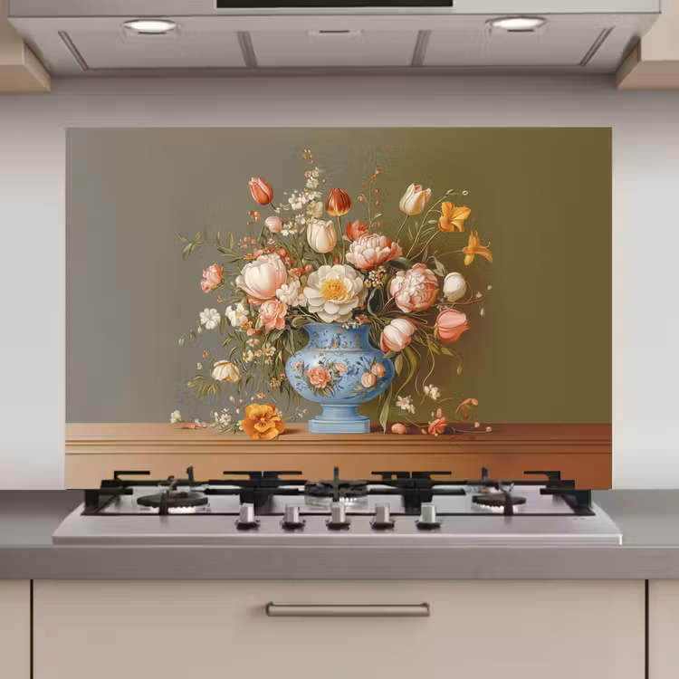 Spatscherm keuken - Neutral - Bloemen - Boeket - Vaas — 1