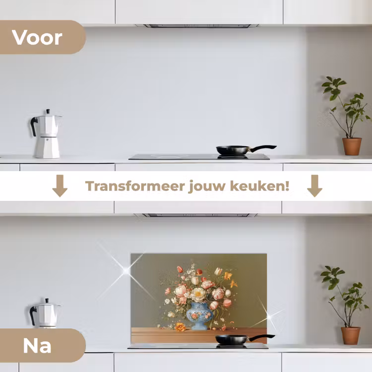 Spatscherm keuken - Neutral - Bloemen - Boeket - Vaas — 3