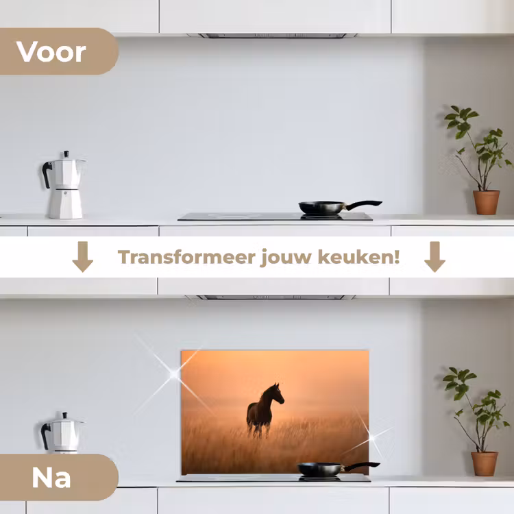 Spatscherm keuken - Paard - Grasveld - Zonsondergang — 3