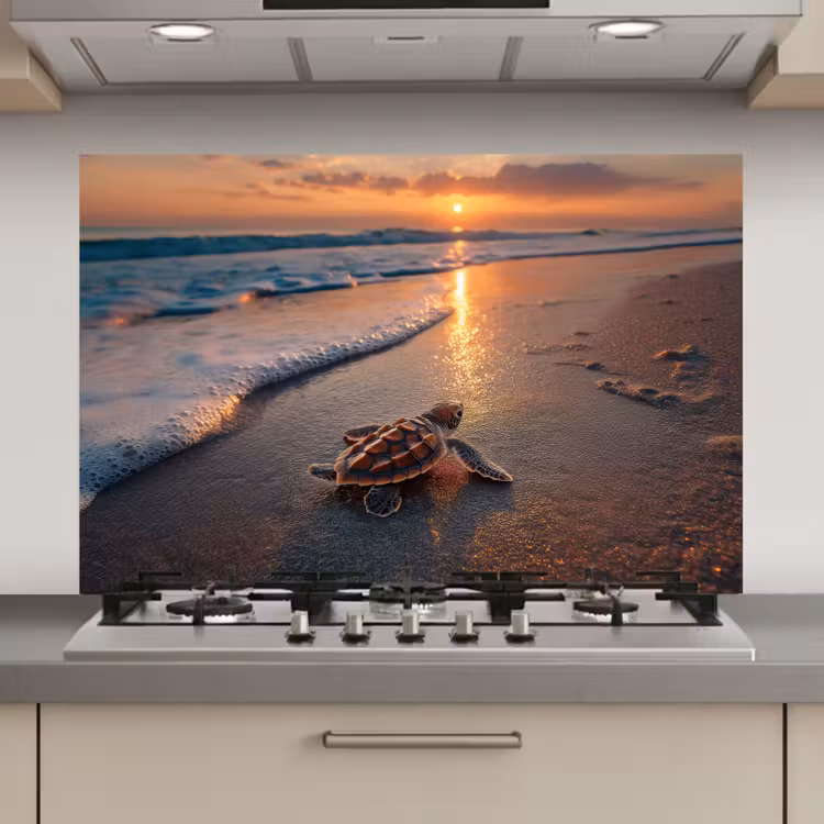 Spatscherm keuken - Schildpad - strand - Zonsondergang — 1