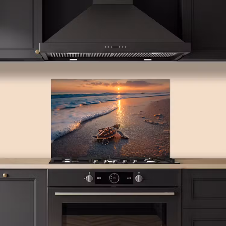 Spatscherm keuken - Schildpad - strand - Zonsondergang — 2