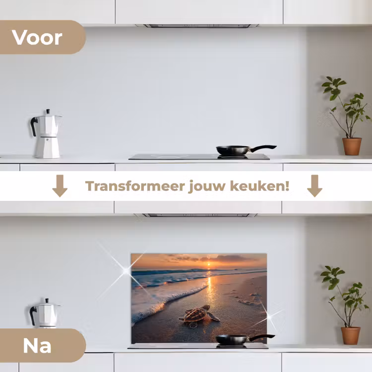 Spatscherm keuken - Schildpad - strand - Zonsondergang — 3