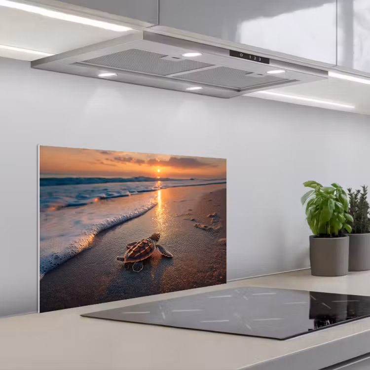 Spatscherm keuken - Schildpad - strand - Zonsondergang — 5