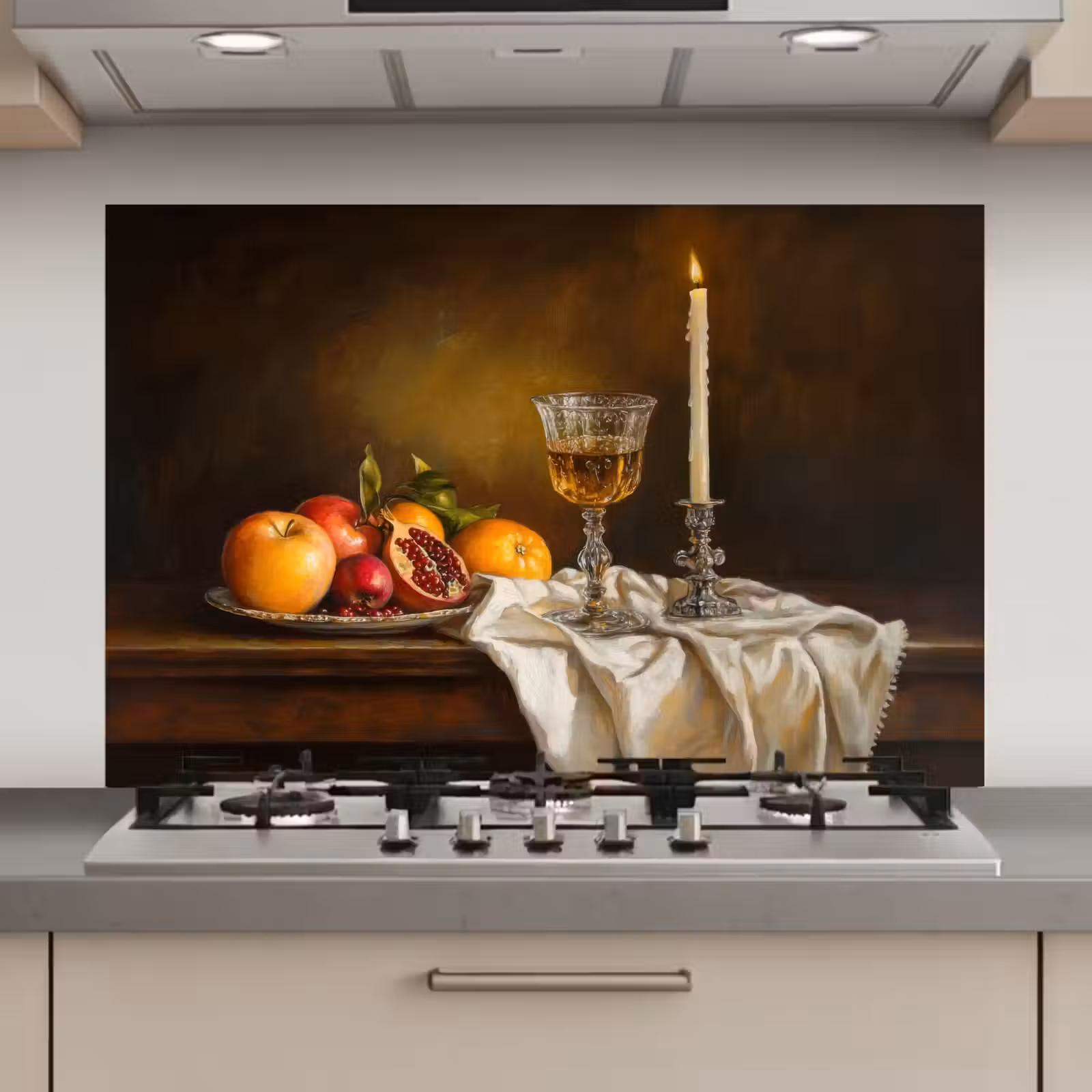 Spatscherm keuken - Fruit - Stilleven - Wijn - Kaars — 1