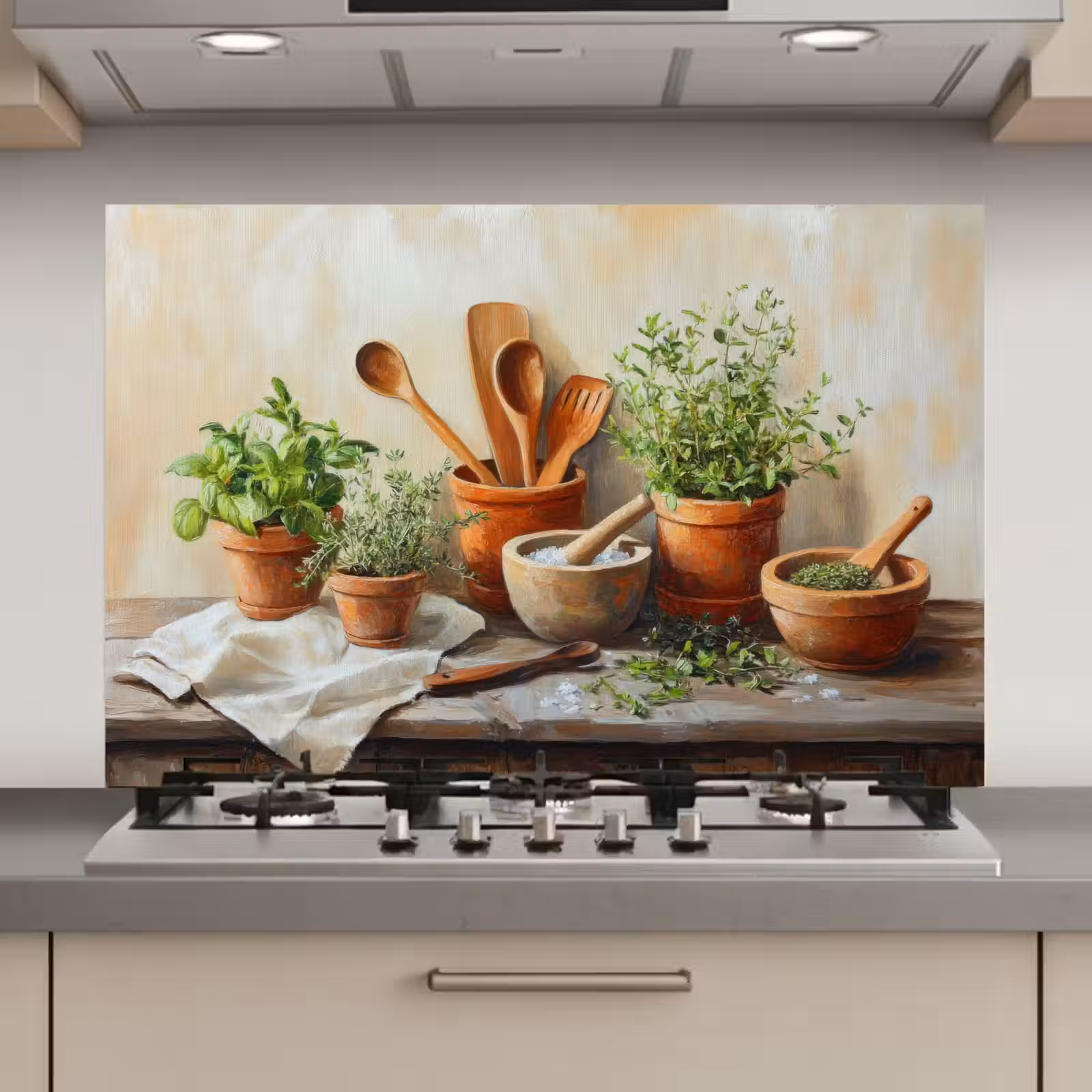Spatscherm keuken - Potten - Kruiden - Hout — 1