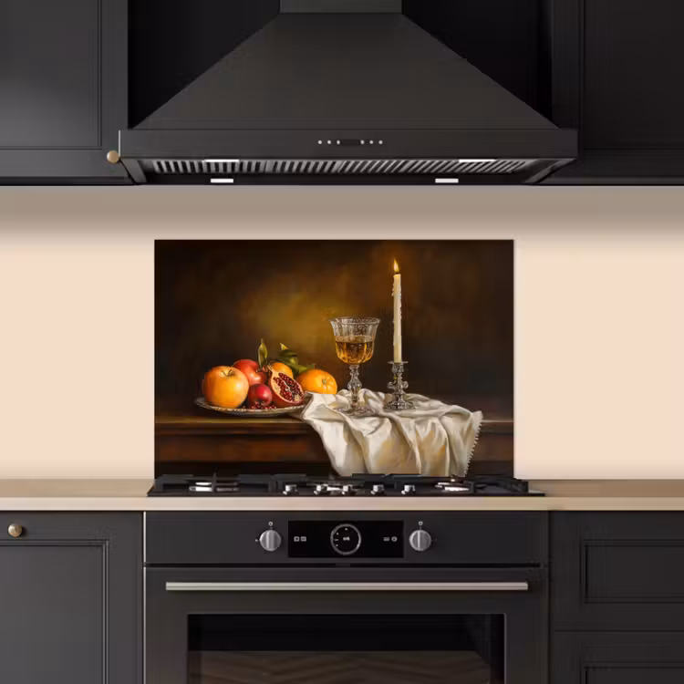 Spatscherm keuken - Fruit - Stilleven - Wijn - Kaars — 2