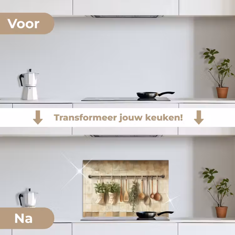 Spatscherm keuken - Hout - Keukengerei - Stilleven - Tegels — 3