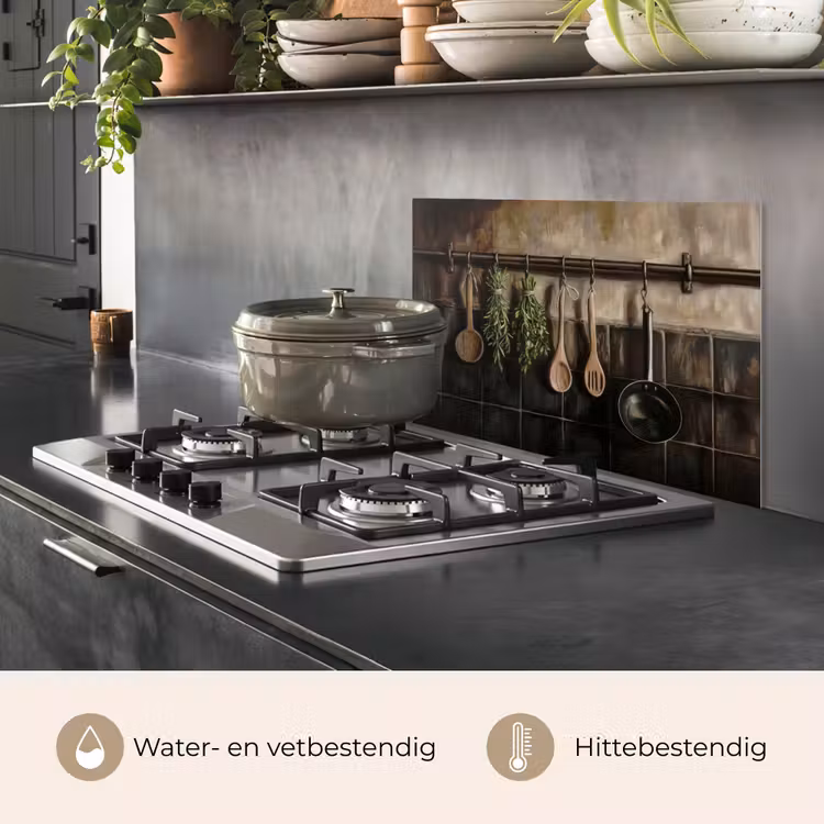 Spatscherm keuken - Keukengerei - Rustiek - Tegels - Kruiden — 7