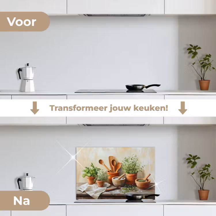 Spatscherm keuken - Potten - Kruiden - Hout — 3
