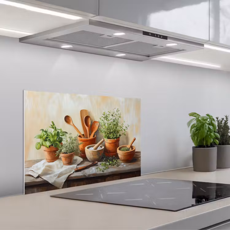 Spatscherm keuken - Potten - Kruiden - Hout — 5