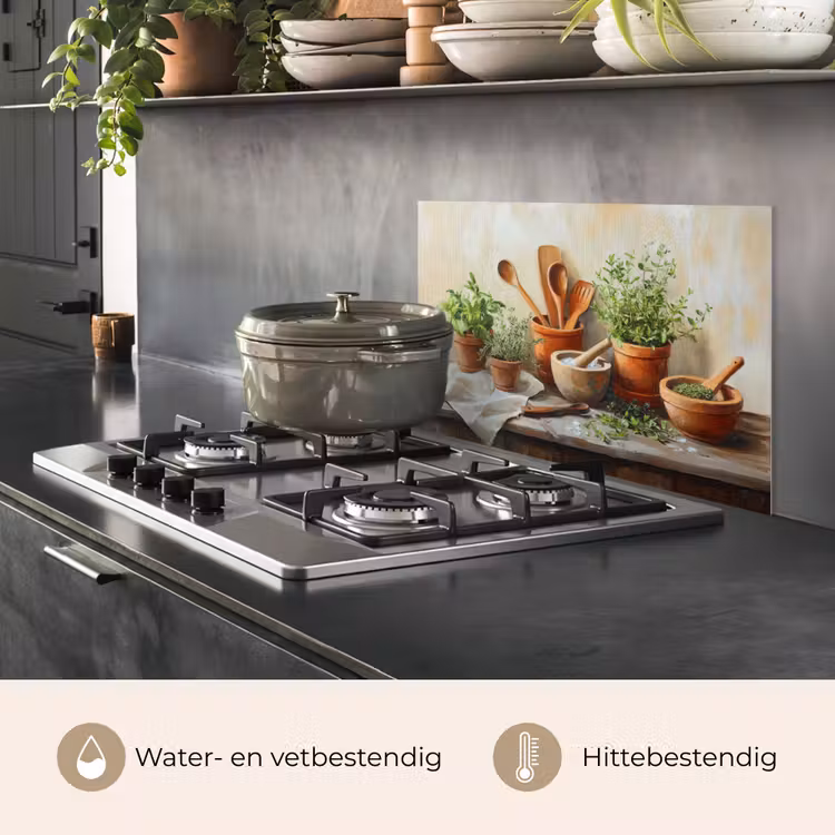 Spatscherm keuken - Potten - Kruiden - Hout — 7