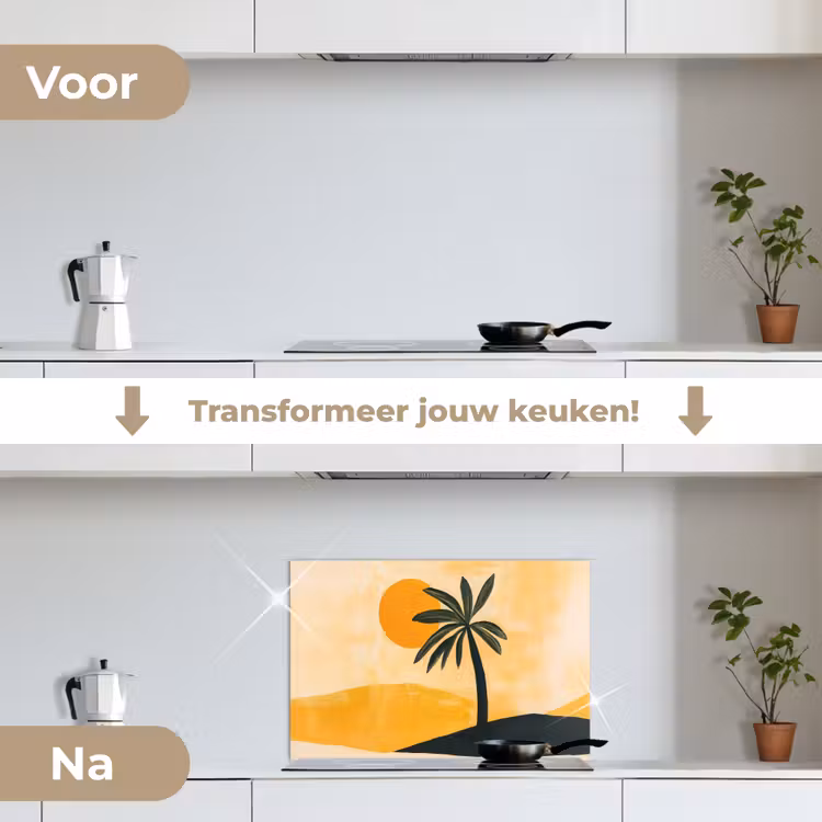 Spatscherm keuken - Illustratie - Palmboom - Zon - Heuvels — 3