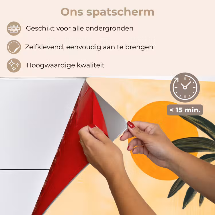 Spatscherm keuken - Illustratie - Palmboom - Zon - Heuvels — 4