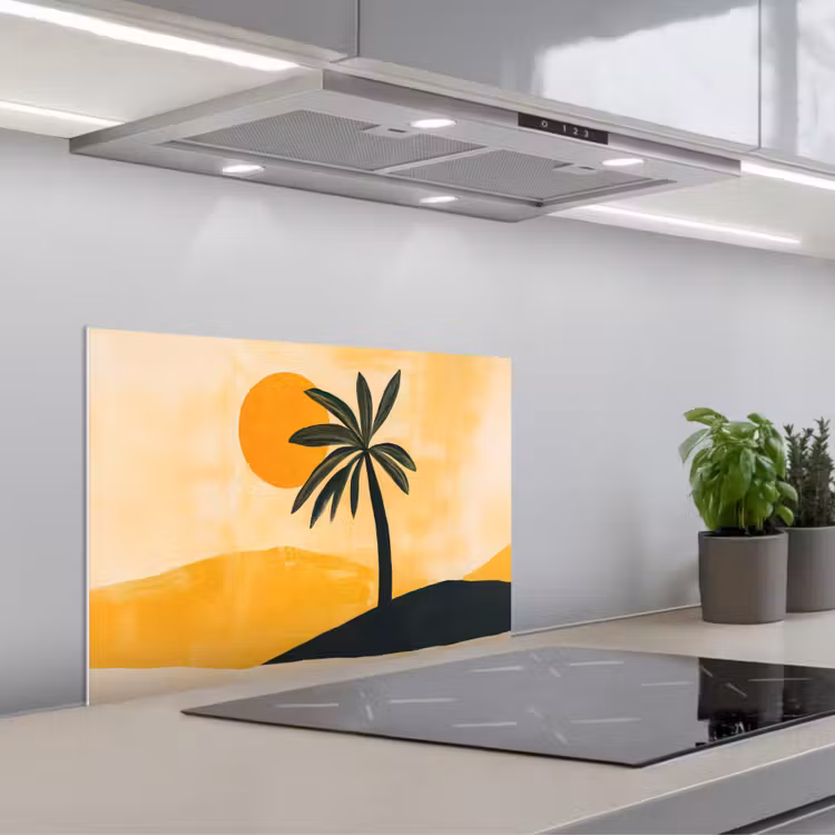 Spatscherm keuken - Illustratie - Palmboom - Zon - Heuvels — 5