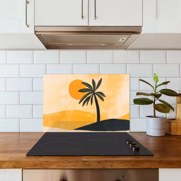 Spatscherm keuken - Illustratie - Palmboom - Zon - Heuvels — 6