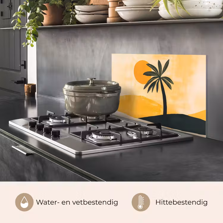Spatscherm keuken - Illustratie - Palmboom - Zon - Heuvels — 7