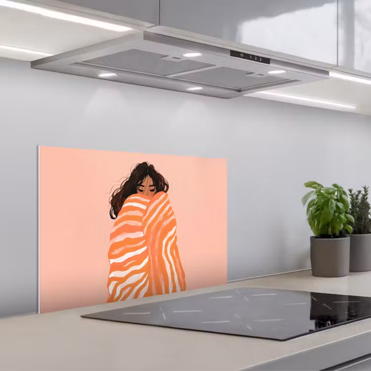 Spatscherm keuken - Meisje - Deken - Gestreept - Oranje — 5