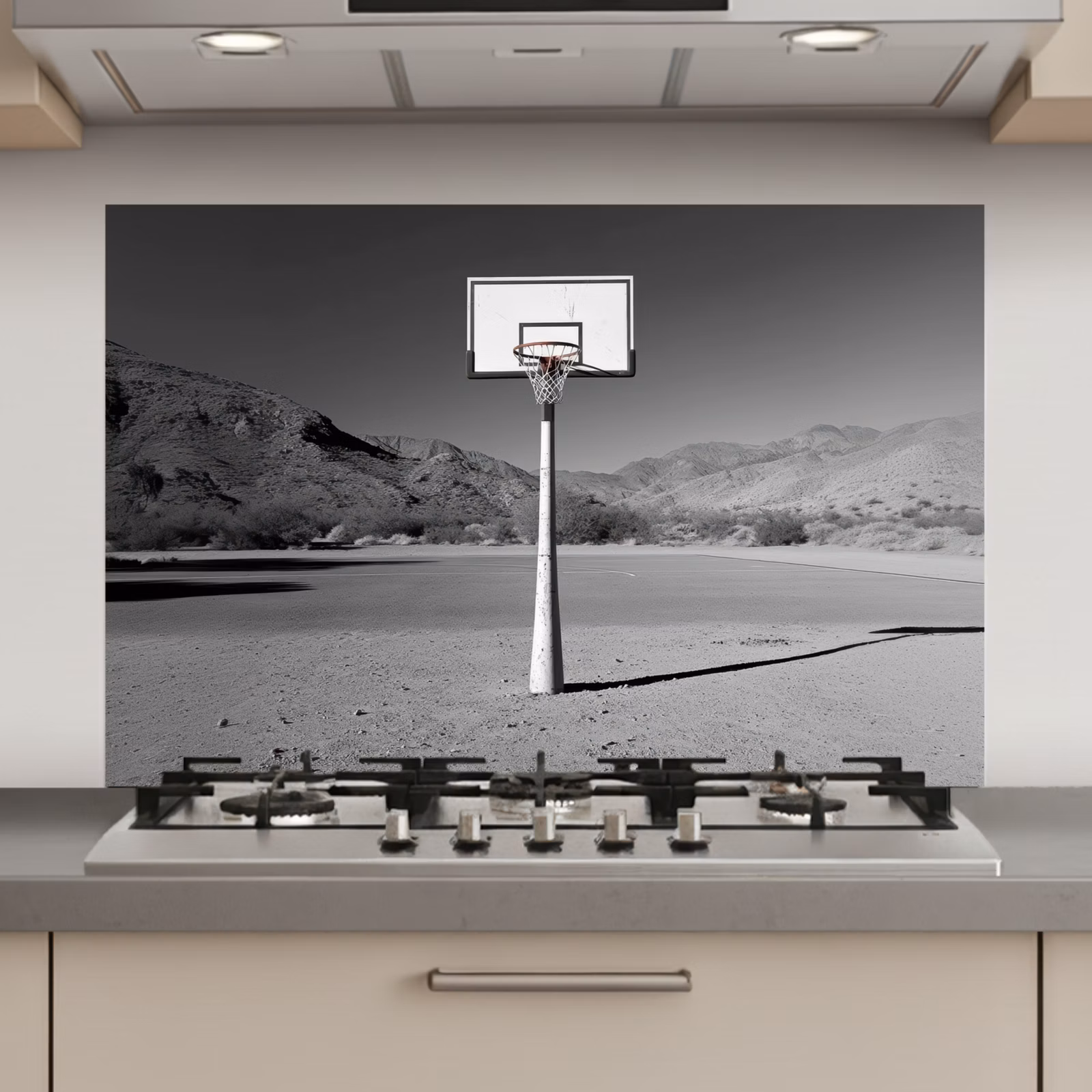 Spatscherm keuken - Basketbalpaal - Landschap - Zand - Wit — 1