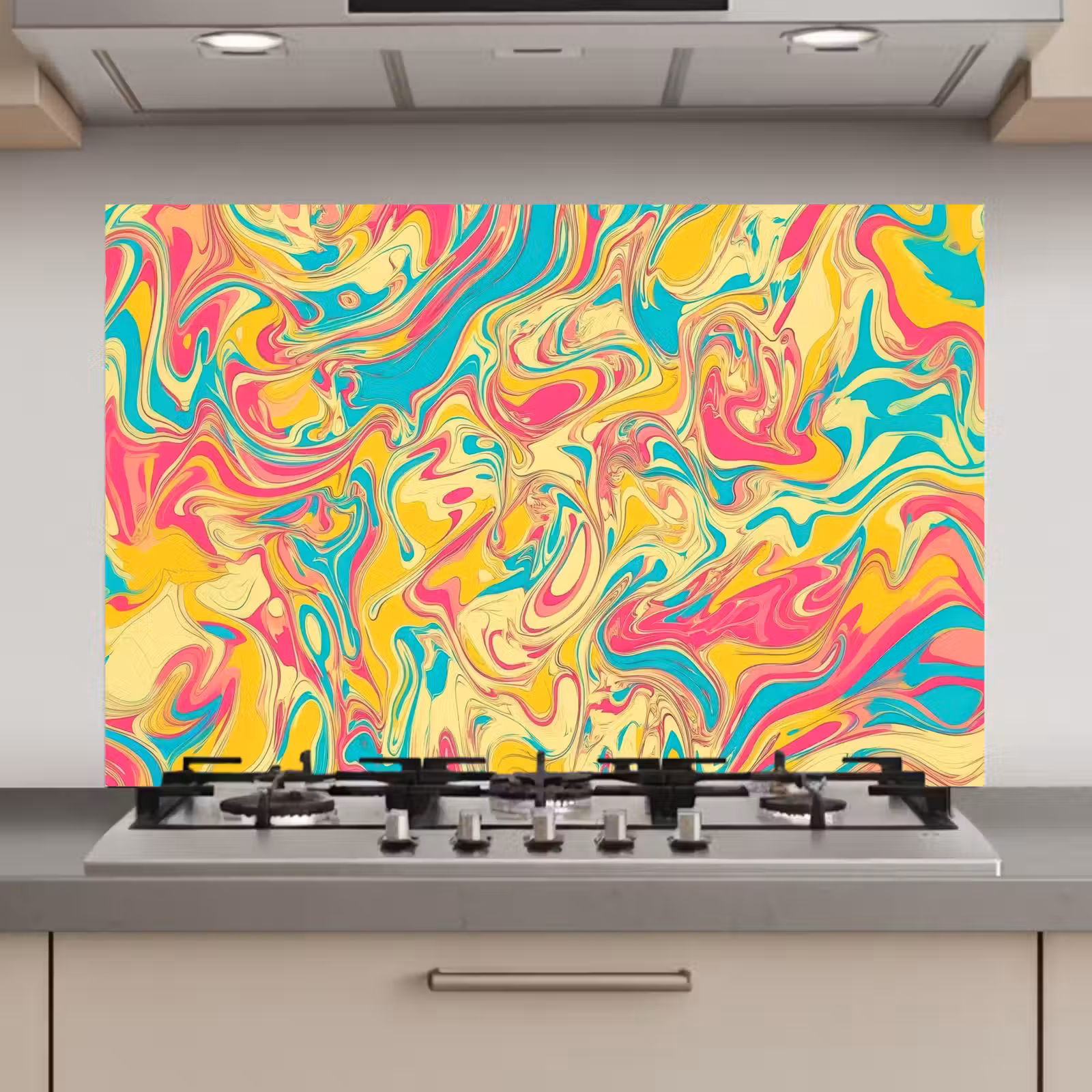 Spatscherm keuken - Geel - Roze - Blauw - Retro — 1