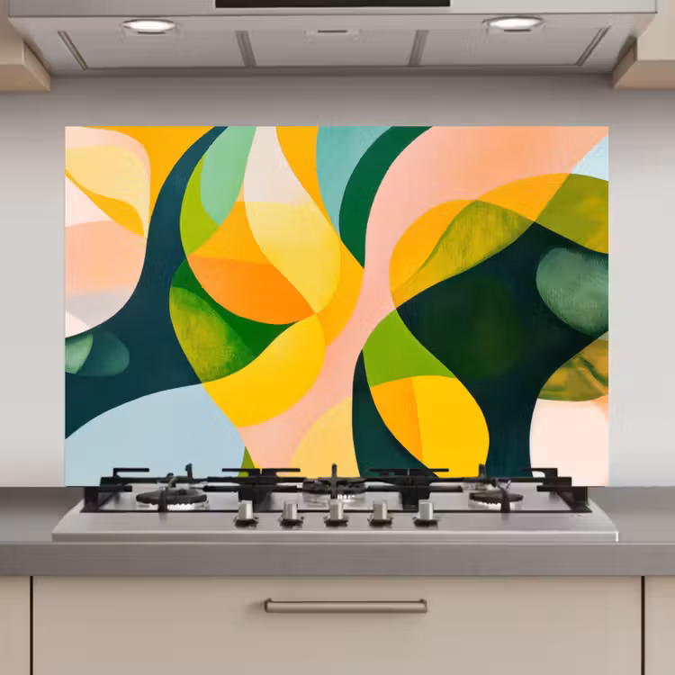 Spatscherm keuken - Abstract - Geel - Roze - Groen — 1