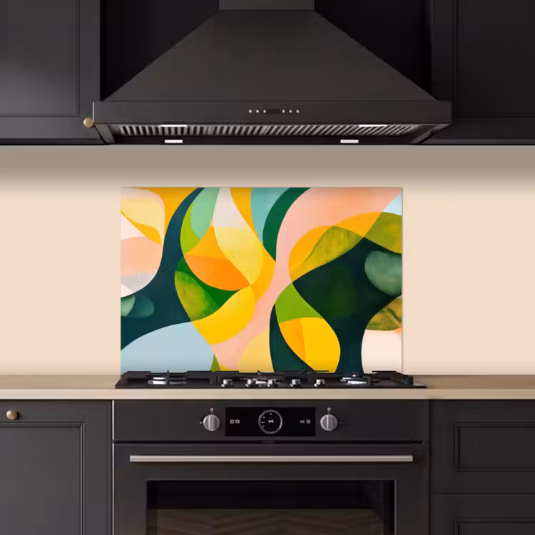 Spatscherm keuken - Abstract - Geel - Roze - Groen — 2