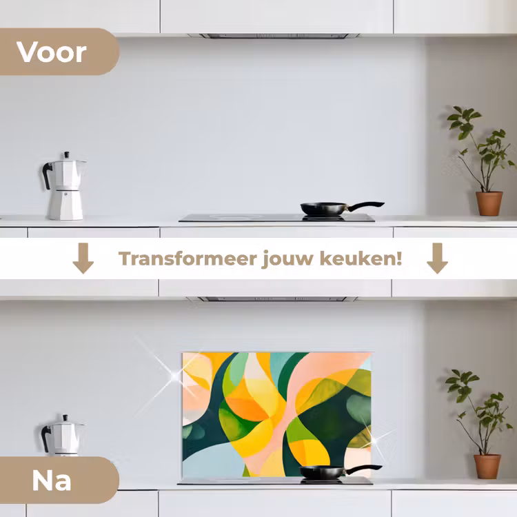 Spatscherm keuken - Abstract - Geel - Roze - Groen — 3