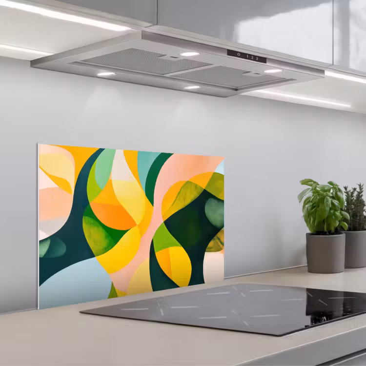 Spatscherm keuken - Abstract - Geel - Roze - Groen — 5