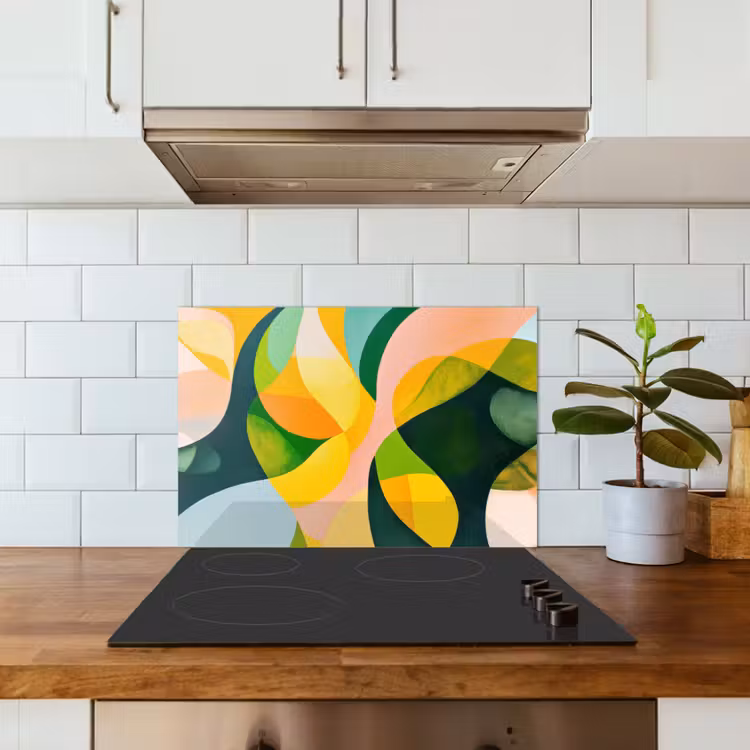 Spatscherm keuken - Abstract - Geel - Roze - Groen — 6