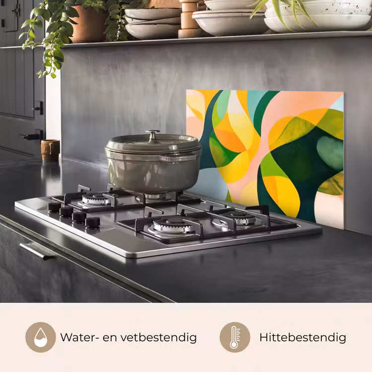 Spatscherm keuken - Abstract - Geel - Roze - Groen — 7