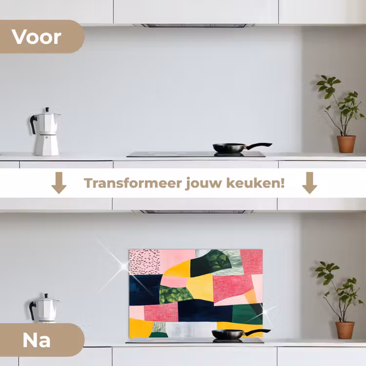 Spatscherm keuken - Abstract - Roze - Lappen - Vormen - Geel — 3
