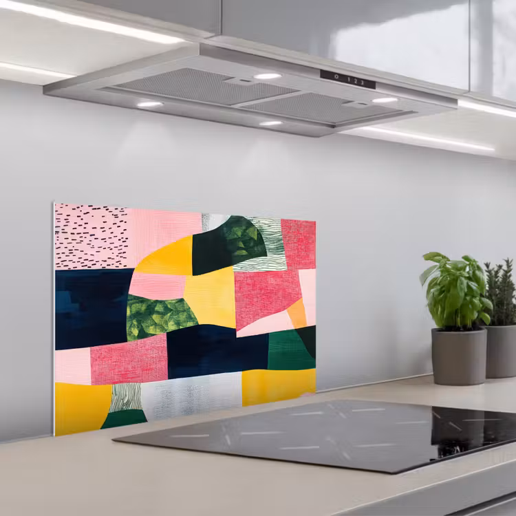Spatscherm keuken - Abstract - Roze - Lappen - Vormen - Geel — 5
