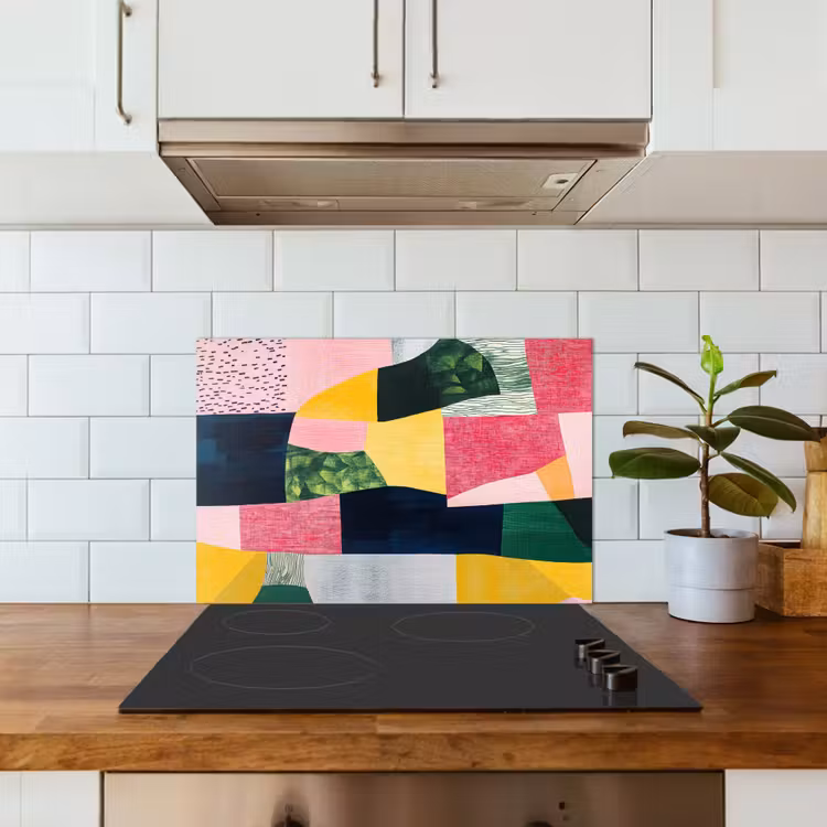 Spatscherm keuken - Abstract - Roze - Lappen - Vormen - Geel — 6