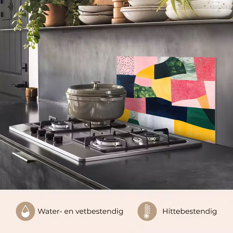Spatscherm keuken - Abstract - Roze - Lappen - Vormen - Geel — 7