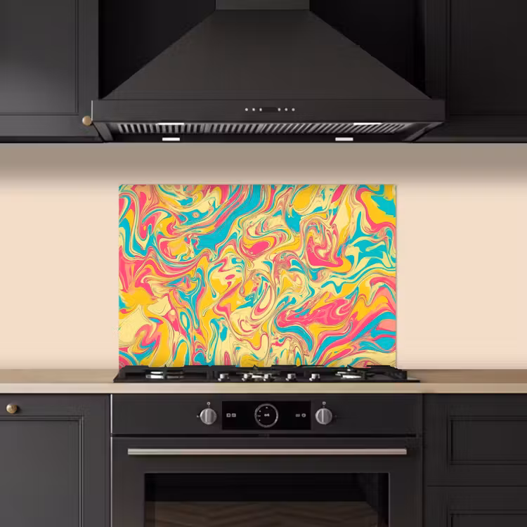 Spatscherm keuken - Geel - Roze - Blauw - Retro — 2
