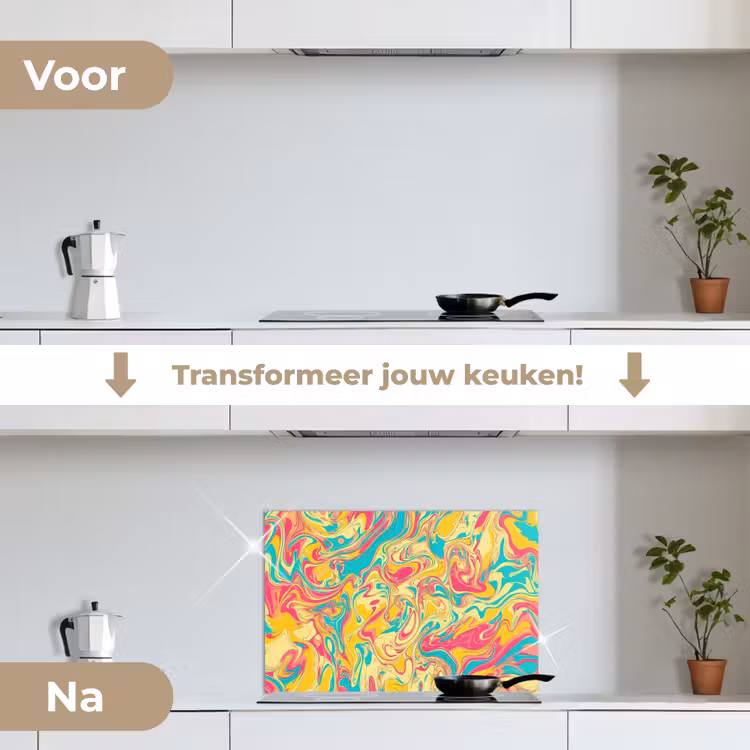 Spatscherm keuken - Geel - Roze - Blauw - Retro — 3