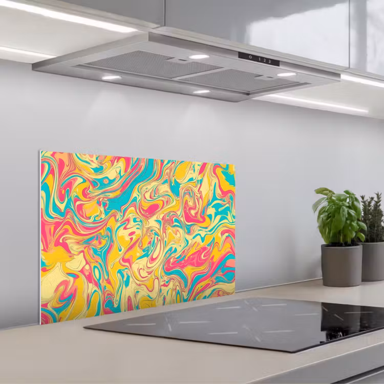Spatscherm keuken - Geel - Roze - Blauw - Retro — 5