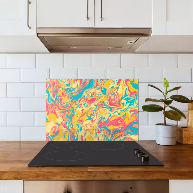 Spatscherm keuken - Geel - Roze - Blauw - Retro — 6