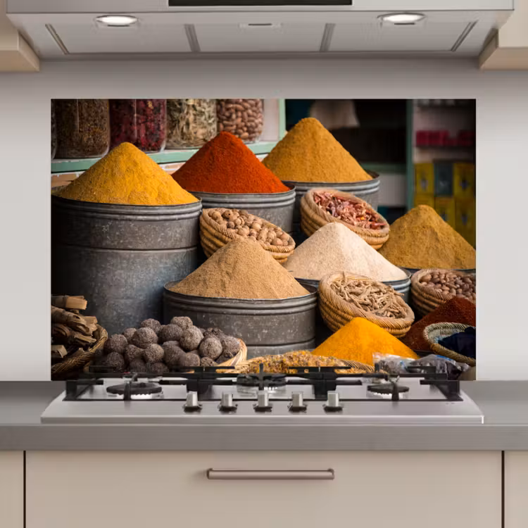 Spatscherm keuken - Kruiden - Ton - Specerijen - Geel - Bruin — 1
