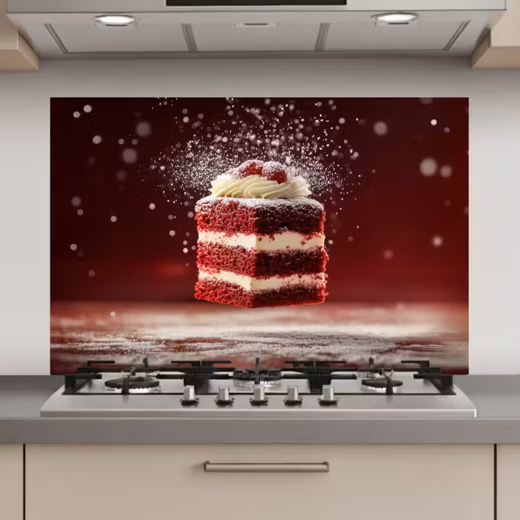Spatscherm keuken - Rode - Velvet - Taart - Eten — 1