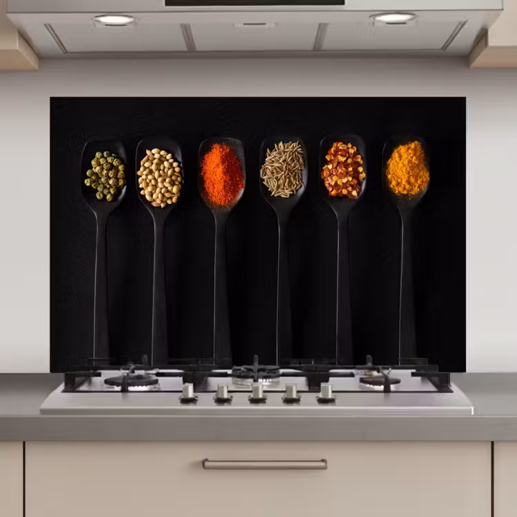 Spatscherm keuken - Kleurrijk Kruiden Kwartet — 1