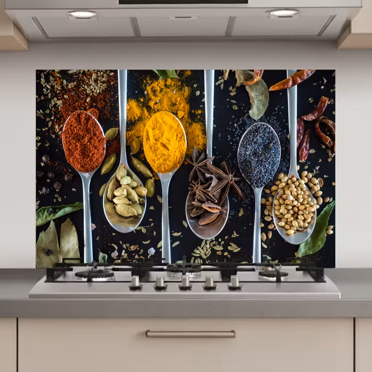 Spatscherm keuken - Mozaïek van Kruiden en Specerijen — 1