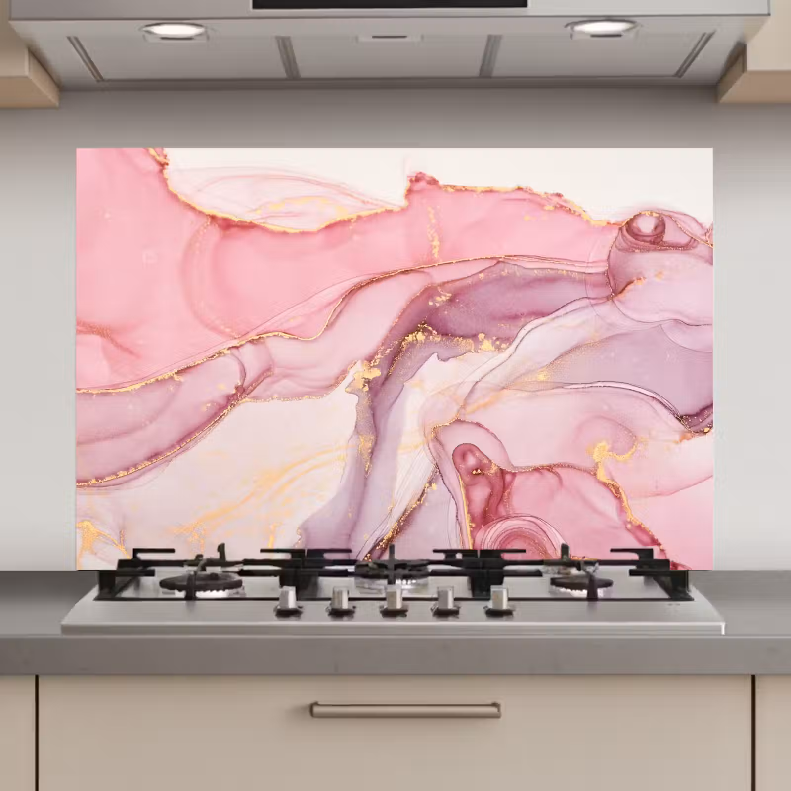Spatscherm keuken - Goud - Marmer - Roze — 1