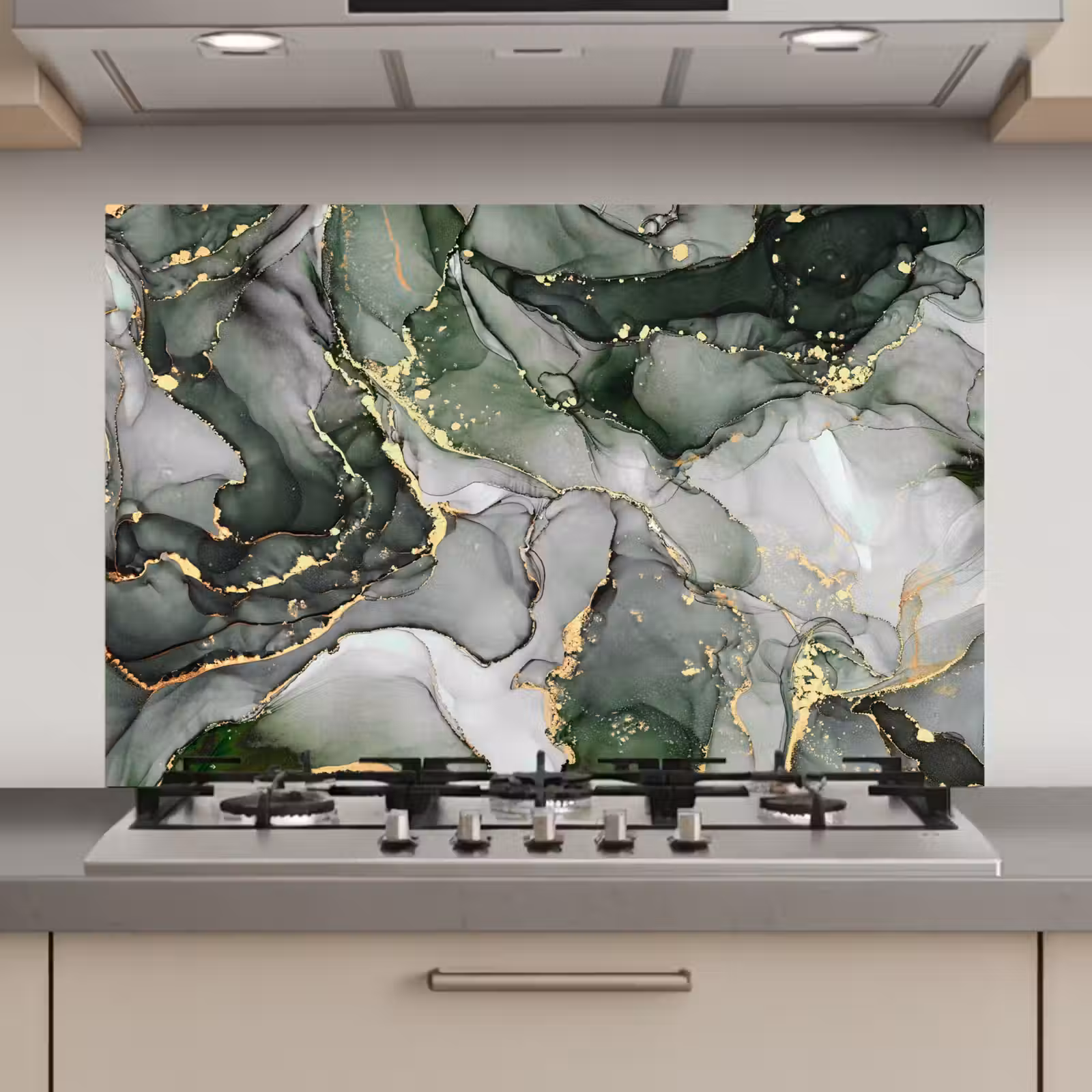 Spatscherm keuken - Luxe - Marmer - Groen — 1